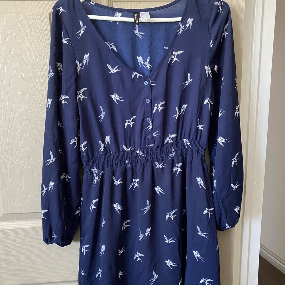 H&M Blue Long Sleeve V-Neck Sundress